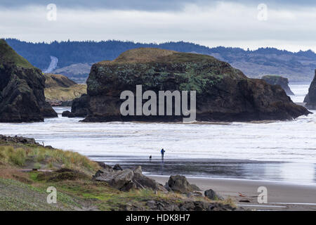 Meyers Beach, Oregon - 27 Oktober: junge Familie genießen Sie einen schönen Nachmittag auf der Küste von Oregon. 27. Oktober 2016, Meyers Beach, Oregon. Stockfoto