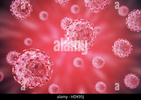 3D Rendering Bakterien Viren oder Keime Mikroorganismus Zellen Nahaufnahme. Stockfoto