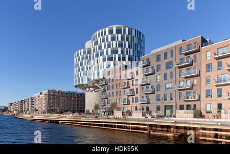 Spannende und attraktive neue Wohn-und Büroblock Bezirk, Sandkaj Brygge, in Nordhavn, der Nordhafen, Kopenhagen. Portland Towers. Silos Stockfoto