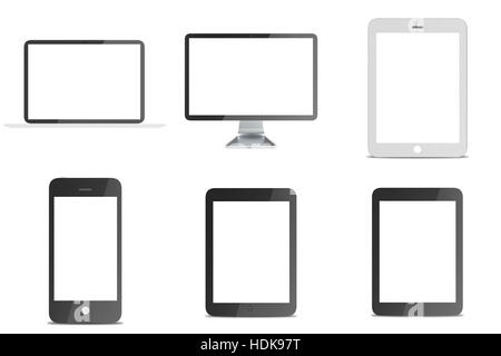 Rendering-LCD-Monitor und Notebook, Tablet-PC, Handy-Vorlagen. Elektronische Geräte. Technologie-Digitalgerät Stockfoto