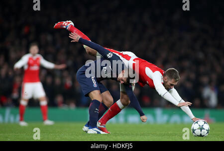 LONDON, ENGLAND - 23. November 2016: Während der Champions League-Spiel zwischen Arsenal und Paris Saint-Germain The Emirates Stadium Stockfoto