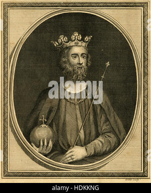 Antike 1787 Gravur, König Edward II. Edward II (1284-1327), auch genannt Edward von Caernarfon, war König von England von 1307 bis er im Januar 1327 abgesetzt wurde. QUELLE: ORIGINAL GRAVUR. Stockfoto