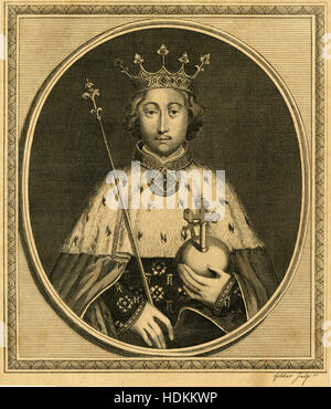 Antike 1785 Gravur, König Richard II. Richard II (1367-1400), auch bekannt als Richard von Bordeaux, war König von England von 1377 bis er auf 30 September 1399 abgesetzt wurde. QUELLE: ORIGINAL GRAVUR. Stockfoto