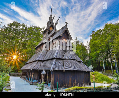 Fantoft-Stabkirche. Bergen, Norwegen. Stockfoto