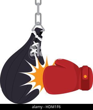 Boxhandschuhe-Ausrüstung mit Punch Tasche Symbol Vektor-Illustration-design Stock Vektor