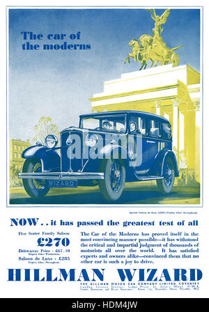 1932 britische Werbung für das Hillman Assistenten Auto Stockfoto