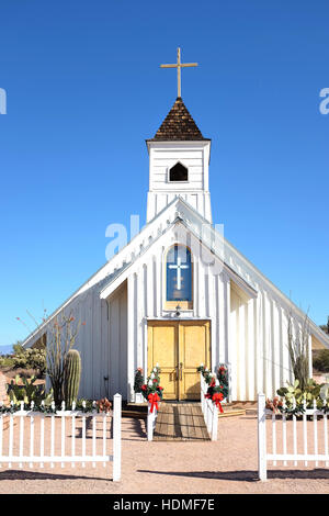 Nahaufnahme der Elvis-Gedächtniskapelle. Gelegen an der Superstition Mountain Museum es in dem Elvis Presley Film Charro vorgestellt wurde. Stockfoto