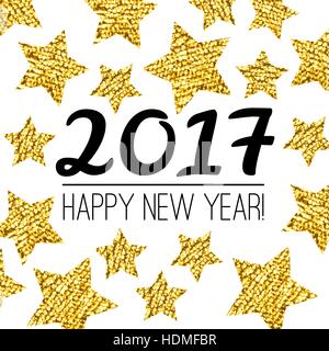 Glückliches Neujahr 2017 Karte mit strukturierten Goldstern isoliert auf weißem Hintergrund. Stock Vektor