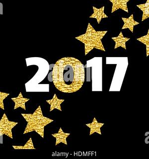 Glückliches Neujahr 2017 Karte mit goldenen Stern auf schwarzem Hintergrund. Stock Vektor