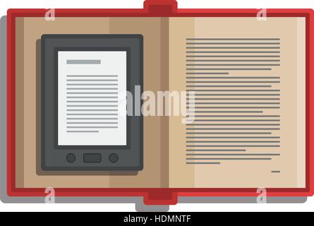 Tablet-Computer-Bücher zum lesen. Modernes Gerät mit Cloud-Technologie. Mobilen Bildungskonzept. Elektronische mobile Buch mit Papierbuch. Flache v Stock Vektor