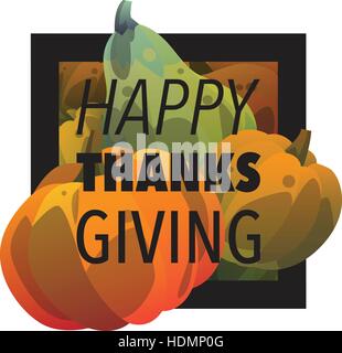 Vektor-Illustration-Kürbis. Happy Thanksgiving Tag Postkarte Vorlage mit Kürbis. Moderne Postkarte Cartoon-Stil mit Farbverlauf. Herbstferien postca Stock Vektor