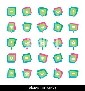 Sammlung von modernen bunten transparenten Sprechblasen und Dialog-Ballons mit einfachen weißen Schildern. Vektor-Illustration. Stock Vektor