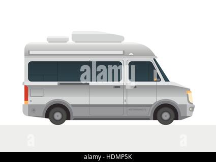 Moderne kleine Camper van Wohnmobil. Camping RV Reisen Familie Wohnwagen LKW. Neue Wohnung realistischen Stil. ClipArt für Ihr Design. Vektor-illustrati Stock Vektor