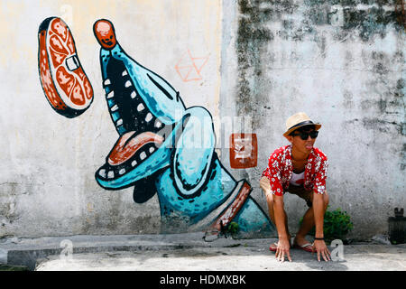 Georgetown Penang Wand Wandbild Streetart Stockfoto