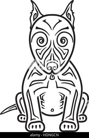 Hund-American Pit Bull Terrier-Hand Zeichnung stilisierte Maori tattoo Stock Vektor