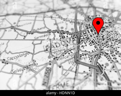 Mittelpunkt der Stadt Padua (Italien) über einen Fahrplan Stockfoto