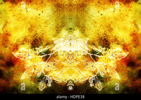 spirituelle lebendige grafische Ornament mit symmetrische Komposition und Filigrane Blatt Detail. Stockfoto