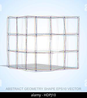 Abstrakte Geometrieform: Multicolor skizziert Kubus mit transparenten Schatten. Handgezeichnete polygonalen 3D-Würfel. EPS 10, Vektor-Illustration. Stock Vektor