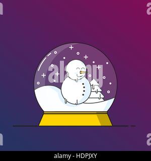 Schneemann Weihnachten Globus mit Schnee. Flaches Design-Vektor-Illustration. Stock Vektor