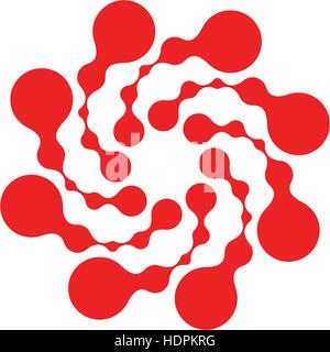 Abstrakt Kreis Logo. Ungewöhnliche gepunktete Runde isolierte Chem Logo. Virus-Symbol. Rote Sonne. Symbolblume. Spiral-Zeichen. Vektorgrafik Keime. Stock Vektor