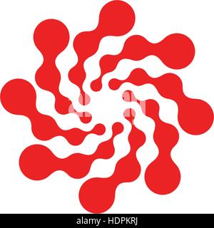Abstrakt Kreis Logo. Ungewöhnliche gepunktete Runde isolierte Chem Logo. Virus-Symbol. Rote Sonne. Symbolblume. Spiral-Zeichen. Vektorgrafik Keime. Stock Vektor