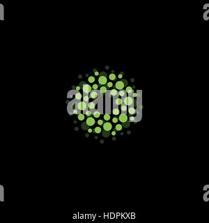 Abstrakt Kreis Logo. Ungewöhnliche gepunktete Runde isolierte Chem Logo. Virus-Symbol. Grüne Pflanze. Symbolblume. Kugel-Zeichen. Vektorgrafik Keime. Stock Vektor