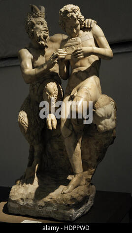 Pan und Daphne. Späten 2. Jahrhundert n. Chr. Kopie eines Originals aus dem späten 2. BCE. Die rhodische Bildhauer Heliodoros zugeschrieben. Nationales Archäologisches Museum, Naples. Italien. Stockfoto