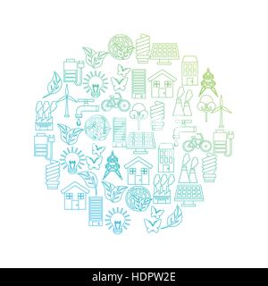 grüne Idee und Ökologie Symbole auf Kreisform auf weißem Hintergrund. farbenfrohes Design. Vektor-illustration Stock Vektor