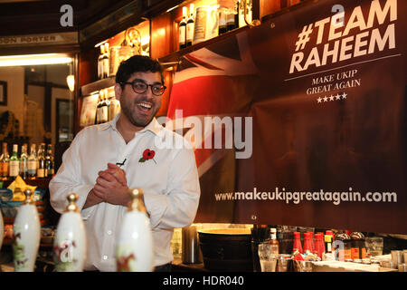 Raheem Kassam startet sein Gebot der nächste Führer der UKIP Party zu Party Unterstützer in der Westminster-Arms Pub in Westminster, London.  Mitwirkende: Raheem Kassam wo: London, Vereinigtes Königreich bei: 28. Oktober 2016 Stockfoto