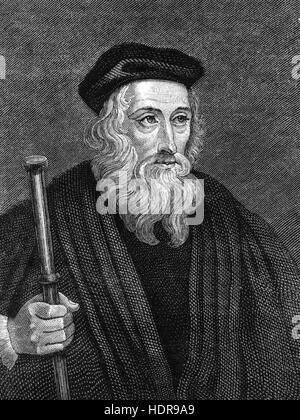 JOHN WYCLIFFE (c 1320-1384) englischer Theologe und Bibelübersetzer in einem 19. Jahrhundert Gravur anhand einer 1388-Gravur Stockfoto