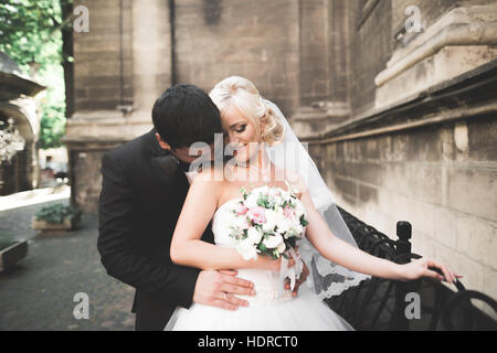 Luxus heiraten, Hochzeitspaar, Brautpaar posiert in Altstadt Stockfoto