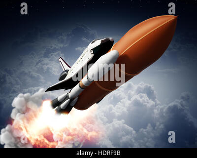 Raketen, Space Shuttle startet Abführung. 3D Illustration. Stockfoto