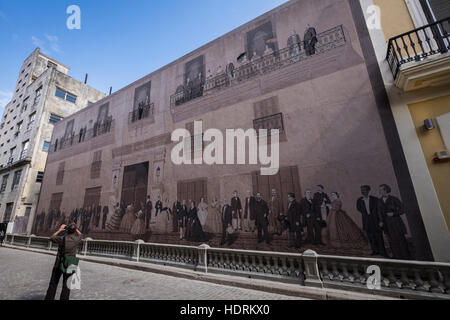 Wandbild reflektierenden La Casa del Marques de Arcos, gemalt vom Künstler Andres Caprillo Carrillo, Darstellung des 19. Jahrhunderts Künstler, Dichter, Schriftsteller und philosop Stockfoto