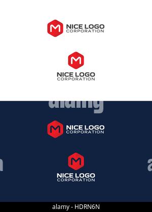 Buchstabe m in die rote Sechseck, Medien-logo Stock Vektor