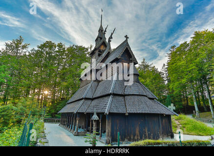 Fantoft-Stabkirche. Bergen, Norwegen. Stockfoto