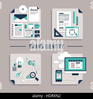 Satz der flache Design-Vektor-Konzept-Icons für Markenidentität Stock Vektor