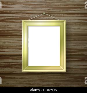 leere goldene Bilderrahmen hängen die Holzwand Stock Vektor