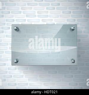 leere Glasplatte isoliert auf Ziegelmauer Stock Vektor