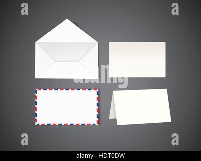 leere Hülle und Buchstaben auf schwarzem Hintergrund isoliert Stock Vektor