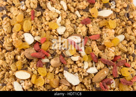 Granola Müsli Müsli mit getrockneten Früchten Hintergrund Stockfoto