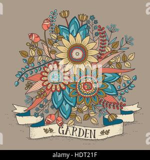 herrliche Blumen Malvorlagen in exquisitem Stil Stock Vektor