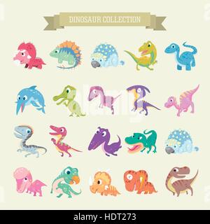 adorable Cartoon Dinosaurier Sammlungen inmitten einer flachen Stil Stock Vektor