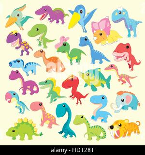 adorable Cartoon Dinosaurier Sammlungen inmitten einer flachen Stil Stock Vektor