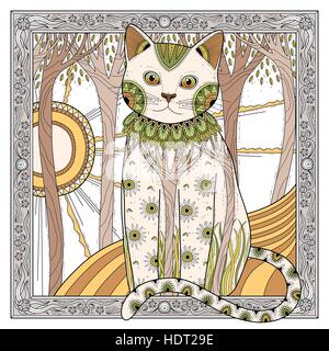 elegante magische Katze Malvorlagen in exquisitem Stil Stock Vektor