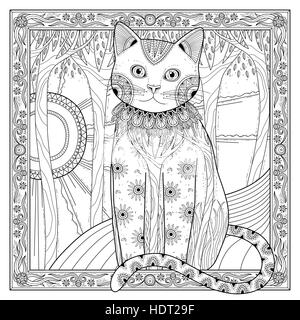 elegante magische Katze Malvorlagen in exquisitem Stil Stock Vektor