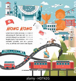 attraktive Hong Kong Reisen Konzept Plakat im flat design Stock Vektor