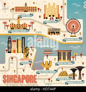 Reisekarte Singapur Marina Bay im flat design Stock Vektor