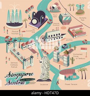 schönen Singapur Landschaft Poster-Design in 3d isometrische Stil Stock Vektor