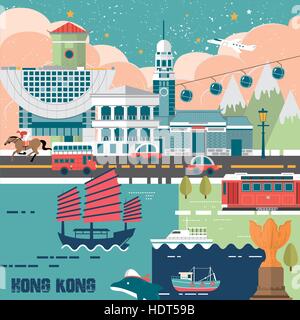 entzückende Hong Kong Reisen Konzept Plakat im flat design Stock Vektor