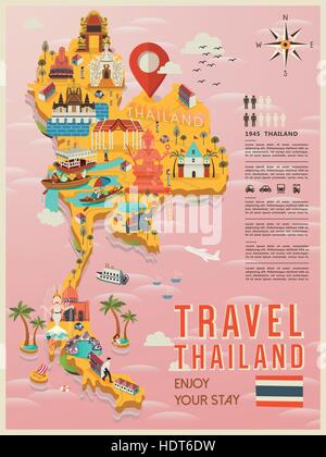 attraktive Thailand Reise-Konzept Karte im flachen Stil Stock Vektor